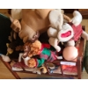 Image 3 : Wooden Doll Crib 24 w, 13 1/2 l, 18 h.  Incl Stuffed Animals, Puzzles, Mini Wicker Chair