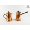 Image 1 :  Vintage Copper Pots, Coffee Pot With A Wooden Side Handle 8''IN H And A Matching Copper Teapot 7''H