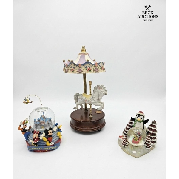 Musical Carousel Music Box Featuring A White Unicorn With A Blue Striped Roof 9''INCHES H And More.