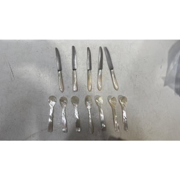 Set of Mother of Pearl Spoons and Knife Handles