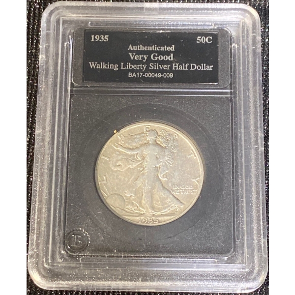 Authenticated Very Good 1935 Walking Liberty Silver Half Dollar