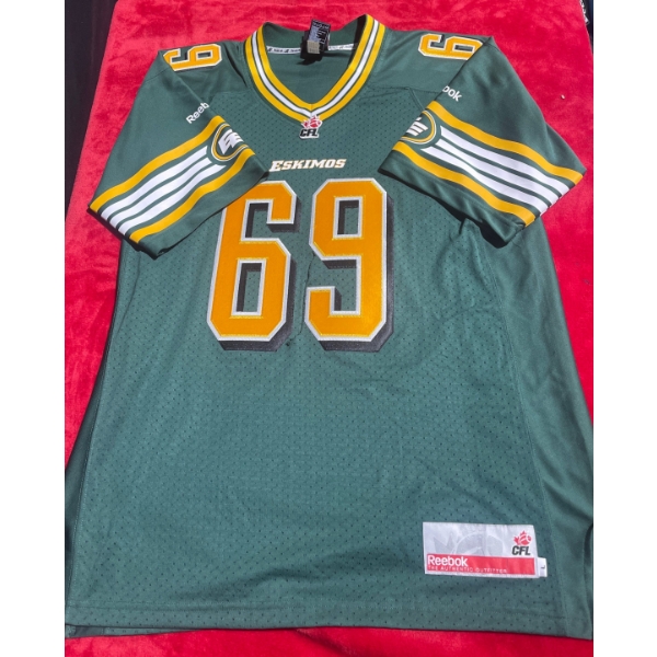 CFL Vintage Edmonton Eskimo Jersey # 69  Scheutz  Made By Reebok