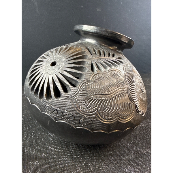 Oaxacan Barro Negro Pottery Pierced Bowl 8”