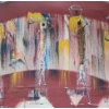 Image 3 : Abstract of Figures Walking w/Supplies, Artist Illegible,  28 x 25  Paint Print on Canvas
