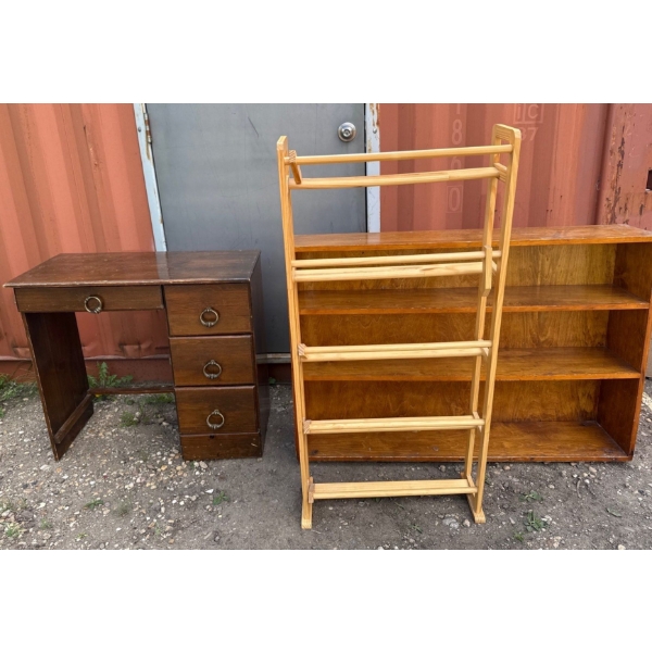3 Pcs Furniture Collection - Long Shelf (48W, 32T), Rack, Wooden Desk 