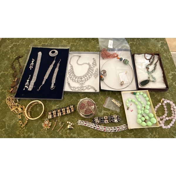 Costume Jewelry Collection #6 - Blingy Necklaces/Bracelets,  Broaches, Jade Pendant & More! 