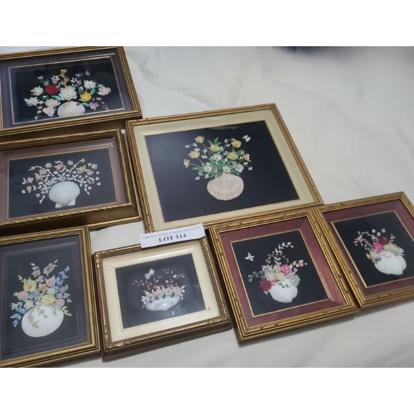 7 Framed Under Glass Intricate Shell Art Largest 12 w 10 h