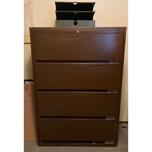  Metal Filing Cabinet w/ Empty Files (Opens + Shuts, No Locks) - 36W, 18D, 52T