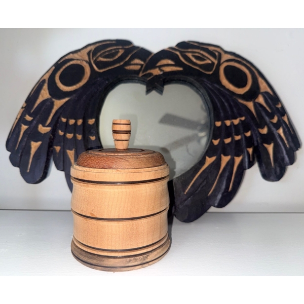 Haida Bentwood Box & Matching Carved Wooden Raven Mirror  17x10"tall