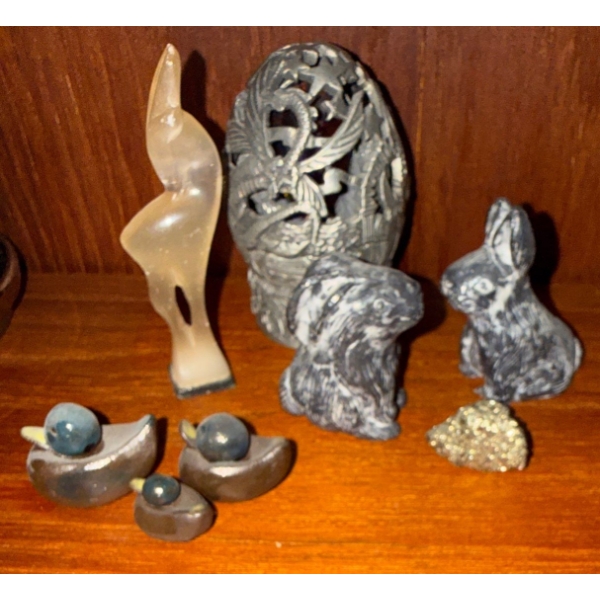 Unique Hand Carved Stone Figurines - Soap Stone Quartz Serpentine & Selenite