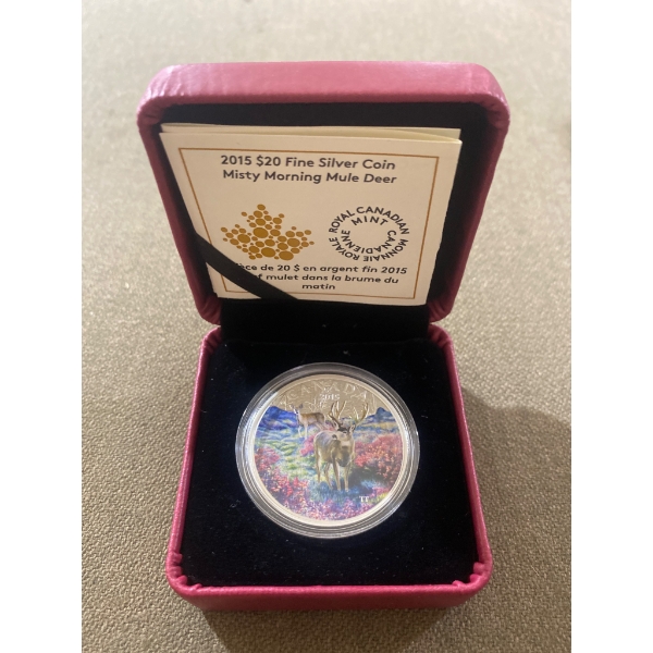2015 $20 Fine Silver Coin 'Misty Morning Mule Deer,' Royal Canadian Mint
