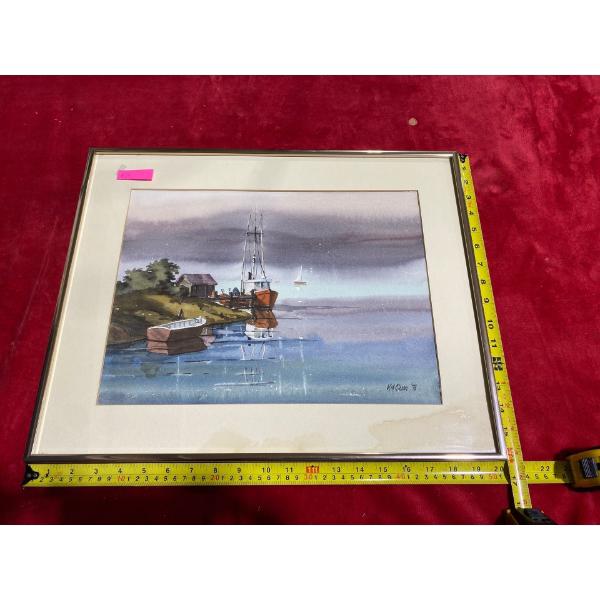  Water Side Scene by K. M. Gibson (15.25" x 11.25" Inches Before Frame)
