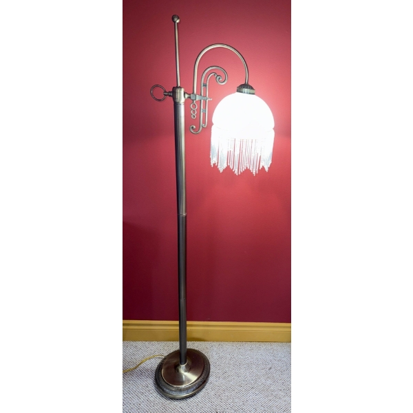 Tiffany Style Mottled Glass Hanging Beaded Shade Floor Lamp-Art Deco 57"tall