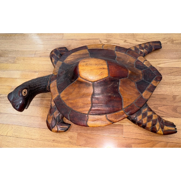 XL Hand Carved Mahogany Tortoise Sculpture 34x23