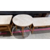 Image 4 : Set of Wood Tables with Marble Tops - 2 Side, Circle, Coffee Table  measured in descriptions
