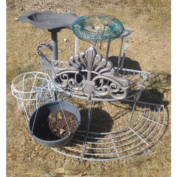 Outdoor Plastic Birdbath 19" Diameter, 28 T, Plastic Fleur-de-Lys 19 X 12, Plant Stand and More!