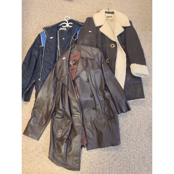 Vintage Men's Coats: 3/4 Brown Leather,  Snow Suit, Faux Sheepskin/ Faux Leather- Fit L/ XL