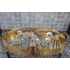 Image 3 : Brass Serving Tray with Embossed Design and Silver-Plated Cutlery Set