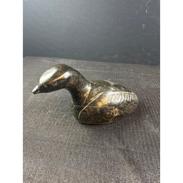 Carved soapstone Inuit Loon with label 10”