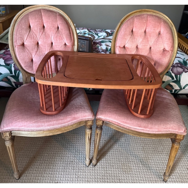 Antique Parlor Chairs - White Oak w/ Velvet Upholstery & Breakfast In Bed Tray