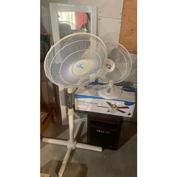 Oscillating Floor Fans w/ New Ceiling Fan & Duraflame Indoor Heater Twin Star Int.