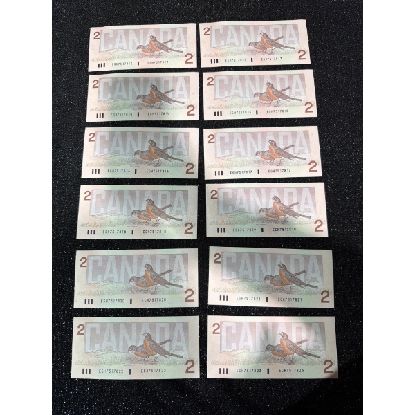 Canadian $2 Bills Consecutive Serial Numbers