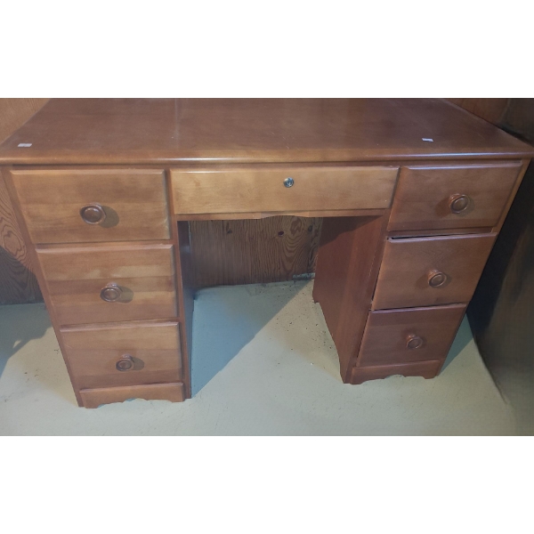 Wooden Desk w/ 7 Drawers, 1 Lockable/ Key Included 44 W, 16.5 D, 30 T 