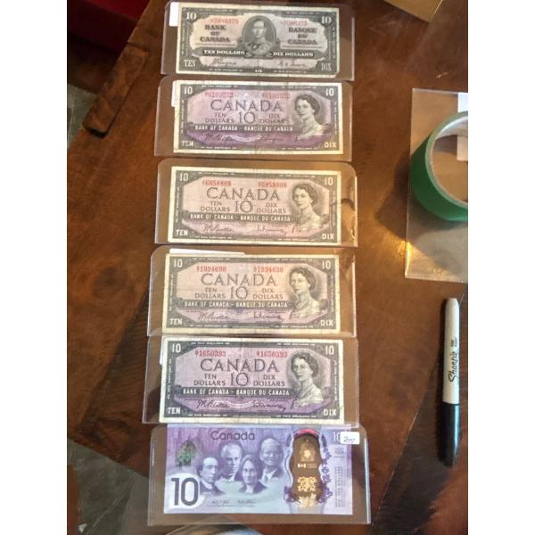 Canadian 10$ Banknotes 6 In Total 1937-1954-2017
1937 X1
1954 X 4 
