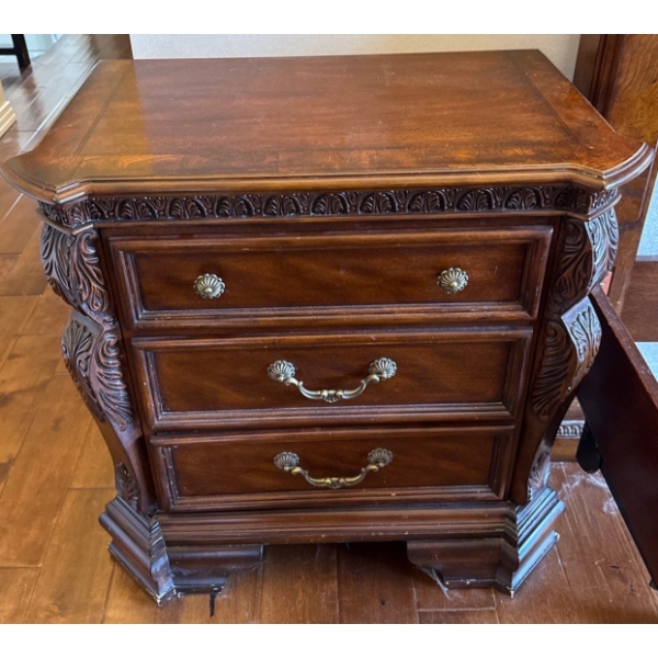 Gorgeous Wood Bed Side Table, Contents NOT Included; 30In Wide, 18In Deep, 30In Tall