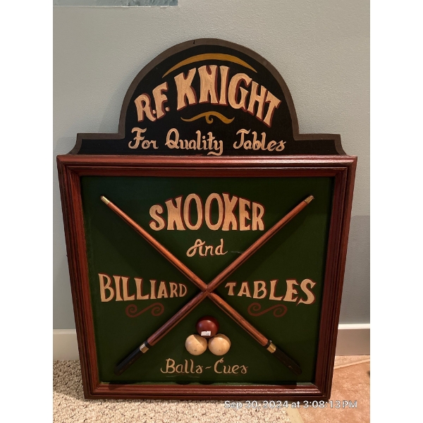 R F Knight Snooker And Billiard Tables Sign 25 x 32