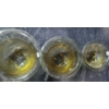 Image 3 : Vintage Glass: Set of 3 Ribbed Mixing Bowls, Largest: 10" Top, Pink Dish, Yellow Dish 8" Diameter