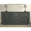Image 1 : Large Three Drawer Dresser w/ Two Cupboards & Two Lamps  61" x 16" x 30" tall