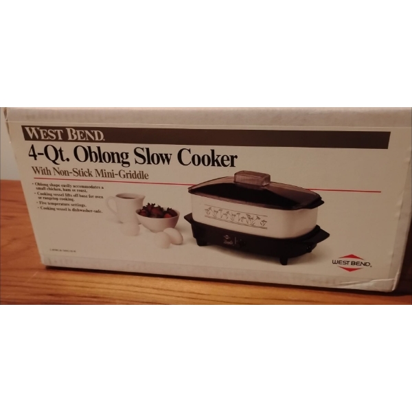 New 4 Quart Oblong Slow Cooker w/ Non Stick Mini Griddle 