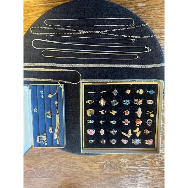 Collection Of Costume Jewellery, Chains And Rings With A Variety Of Different Types Of Stones
