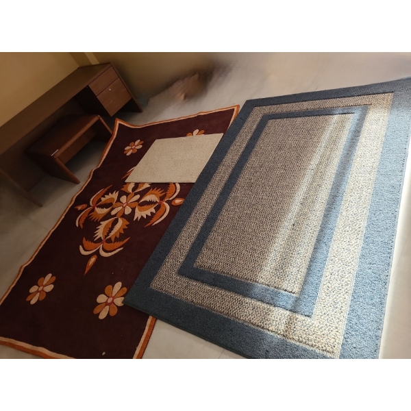 Office Decor Including Desk: 72 w, 29 h, 36 d (Key Missing), Table 30 w, 17 h, 30 d, Rugs