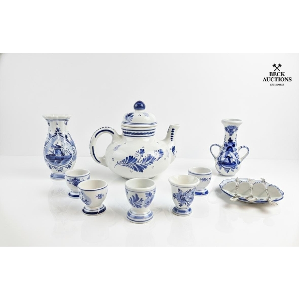 Delft Blue Teapot Set, Featuring Classic Blue And White Hand-Painted Dutch Floral And Scenic Motifs 