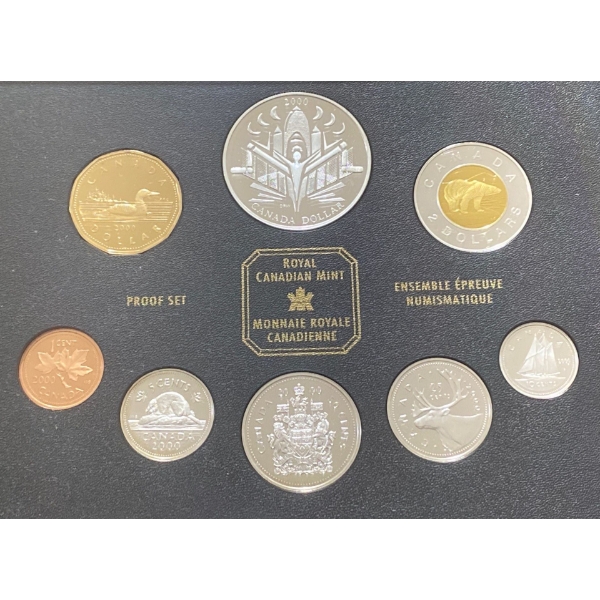 2000 Canadian Proof Set With Fine Silver Dollar 92.5% Silver 1.69 Troy Ounces