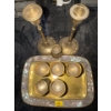 Image 3 : Brass & Abalone Shooter Set - Includes Tray & Candle Holders 
