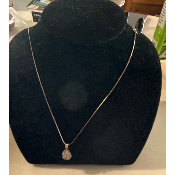 Stamped 10K Yellow Gold Necklace w/ 10K Jeweled Pendant 
