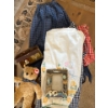 Image 2 : large box of linens  short glass set Stein barometer knife, set Alberta, wildlife magazines, and ano