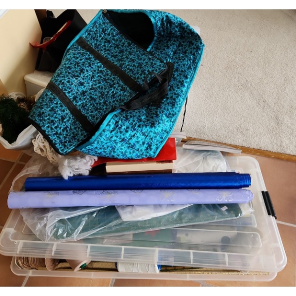 Assortment of Craft Supplies Including: Wrapping Paper, Ribbons, Scissors, and More!