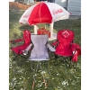 Image 1 : Coca Cola Umbrella, Two Round Plastic Tables, Three Fold out Lawn chairs, Weeny Stix & Gas Cans