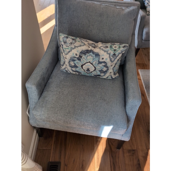 Pair of Light Blue Accent Chairs, Pillows Included 29Wx33Dx36H seat 20H