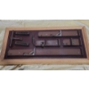Image 1 : Vintage Hand Tools Displayed in Wooden Frame, Including Challenge "Hi Speed" Quoins