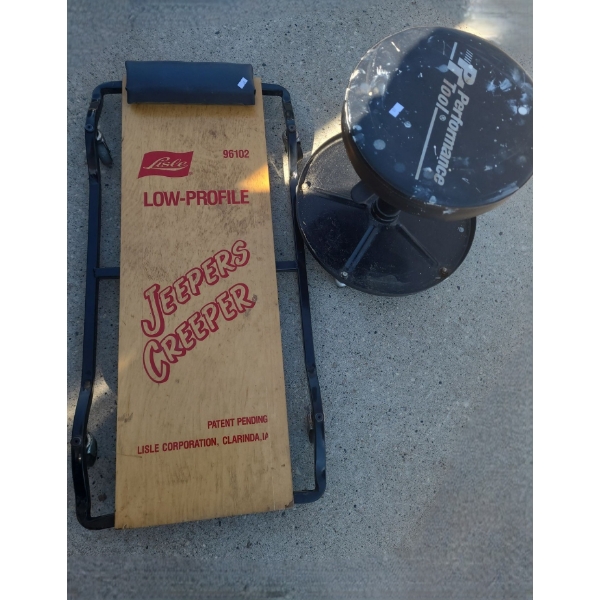 Lisle Low Profile Creeper and PT Wheeled Shop Stool 15" Diameter Base, 17 T