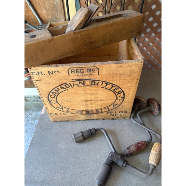 Collectable Antiques - Antique Butter Box 13x13x13 Wooden Hand Plane & More