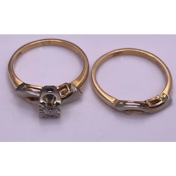 One Lady's Solitaire Diamond Ring w/ Matching Gold Band 14K YG; Ring Weighs 2.9g, Band Weighs 1.6g 
