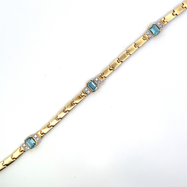 18KY Blue Topaz(3=1.80CT) & Diamond(12=0.12CTW HI/SI-I) Bracelet 7.5IN, 10.34grams