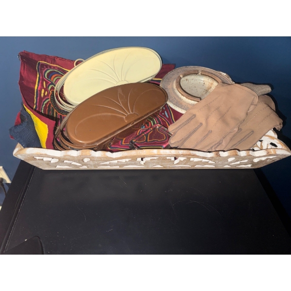 Mid Century Colombian Tapestry w/ Art Deco Headboard Lamps Mirrored Tray & more