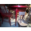 Image 3 :  handcrafted, toddler tables, one red table, legs collapse to make flat other red table 2 small chai